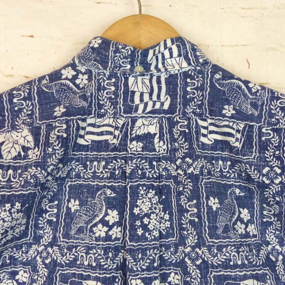 VTG 90s Reyn Spooner Lahaina Sailor Popover Men M Blue Denim Hawaiian Flag Beach - Picture 11 of 12